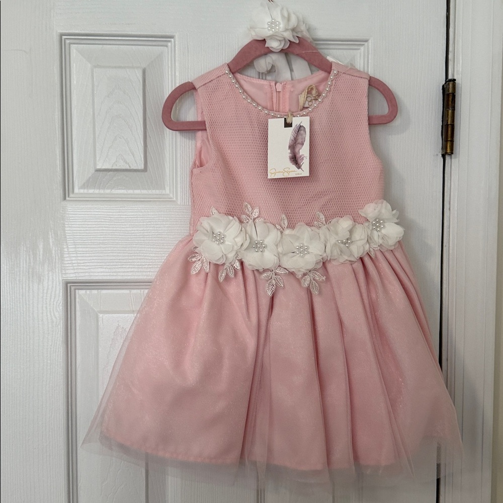 Pink Sleeveless Dress with Floral Accents